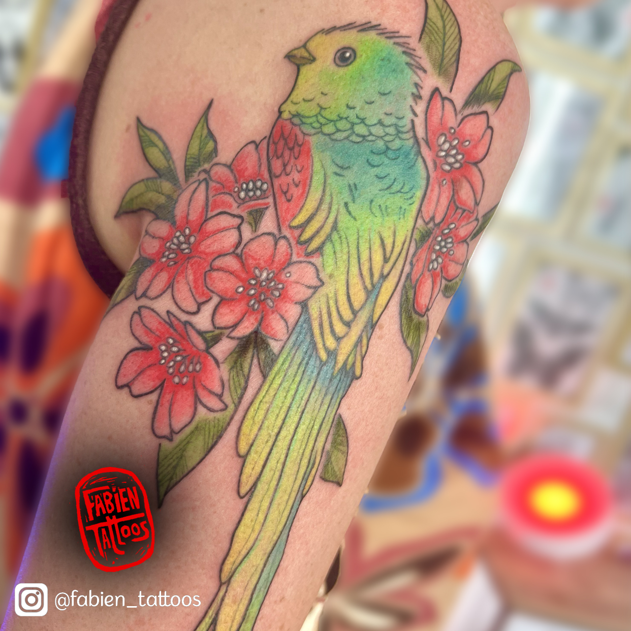 Tatouage oiseau couleur tatoueur strasbourg