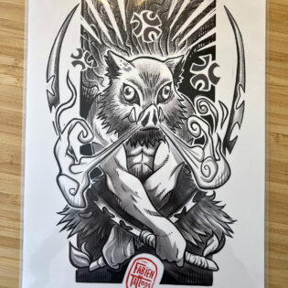 Illustration print Inosuke demon slayer réalisée par Fabien Tattoos tatoueur à Strasbourg Brumath