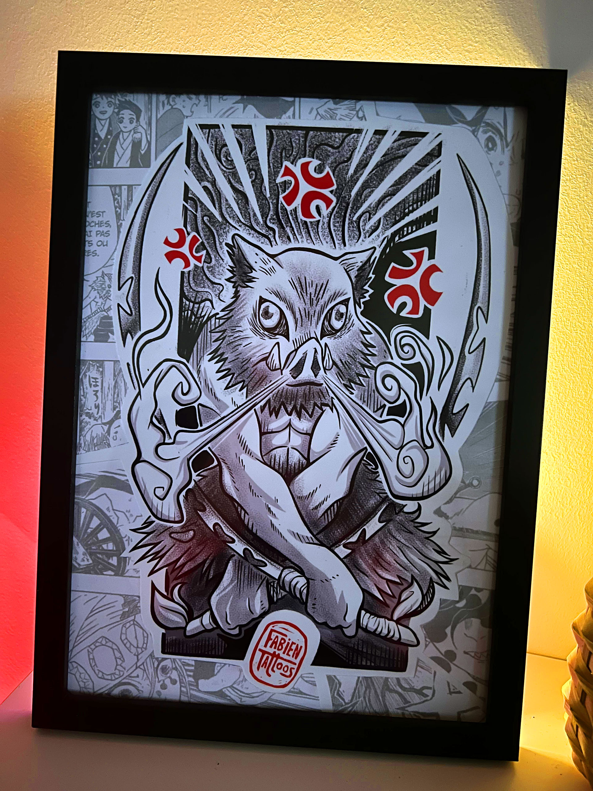 Image Tableau encadré Inosuke Demon Slayer réalisée par Fabien Tattoos tatoueur à Strasbourg Brumath