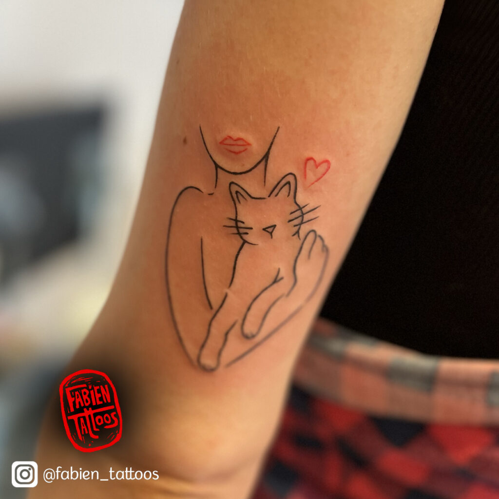 Tatouage line art chat tatoueur strasbourg