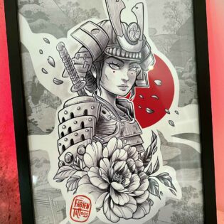 Illustration encadrée Samourai féminin Tatoueur strasbourg Fabien Tattoos