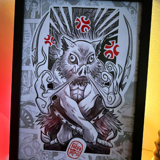 Encadré illustration inosuke Demon Slayer Tatoueur Illustrateur Strasbourg Fabien Tattoos