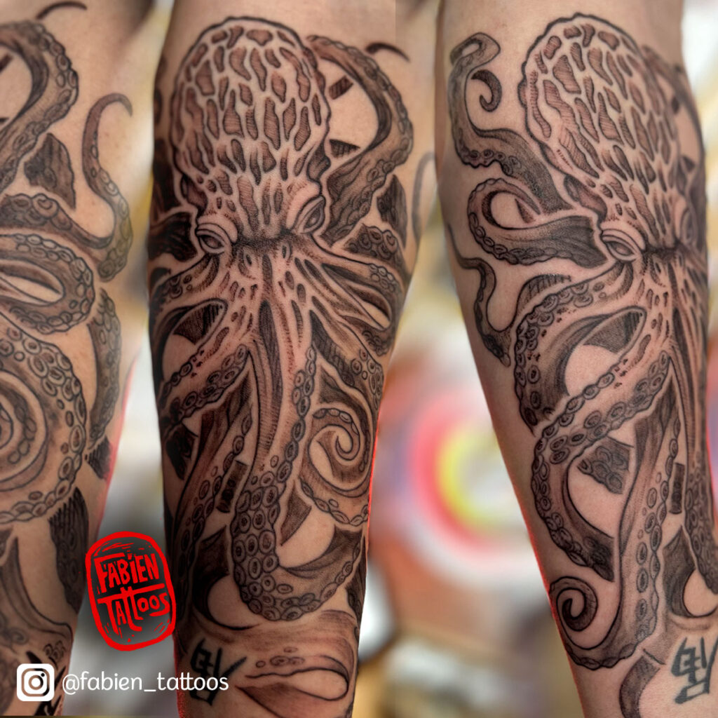 Tatouage Pieuvre Kraken tatoueur strasbourg fabien tattoos