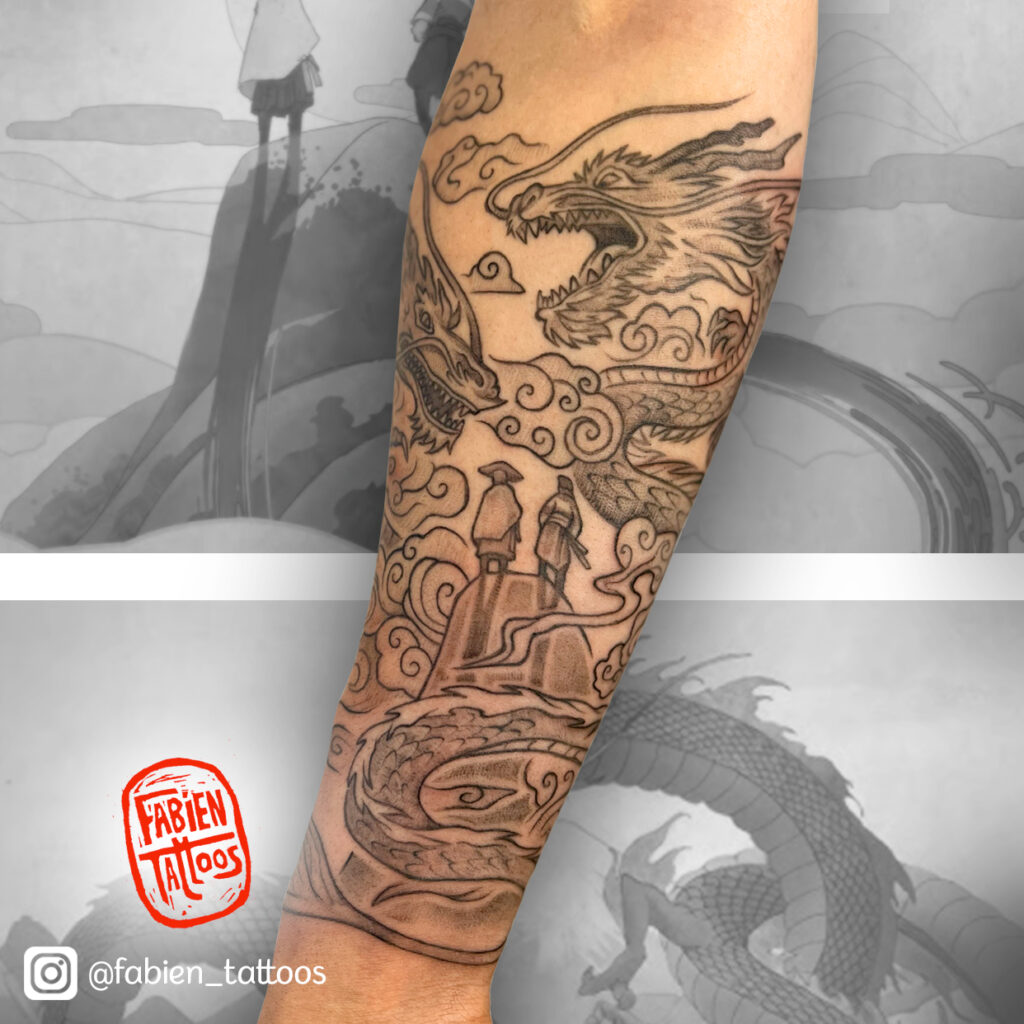 Tatouage dragons japonais Overwatch tatoueur strasbourg fabien tattoos