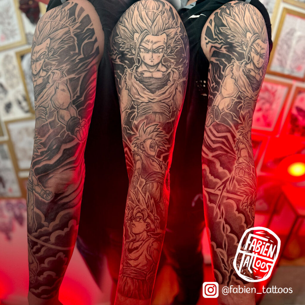 tatouage bras complet manga dragon ball tatoueur strasbourg fabien tattoos
