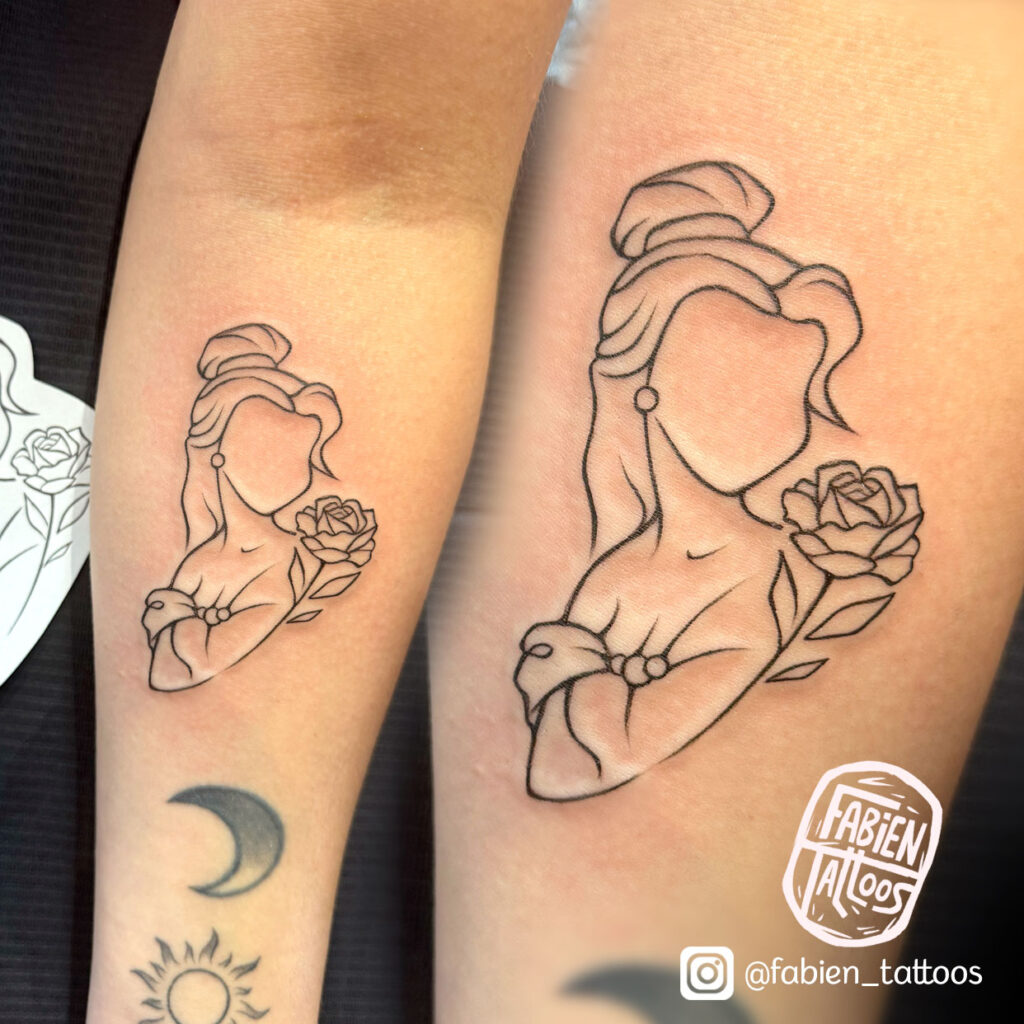 Tatoueur Disney Strasbourg Tatouage Line art Belle et la Bete