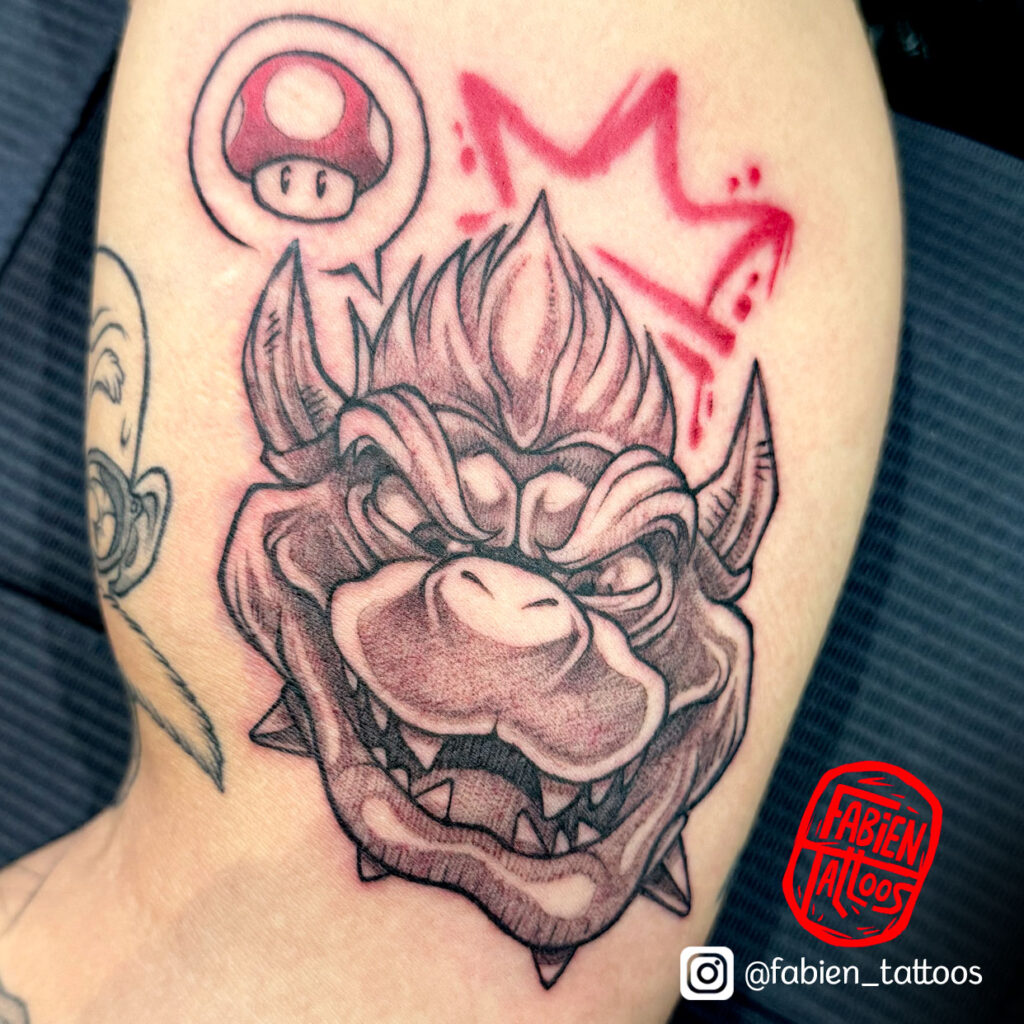 Tatouage Mario Bowser Tatoueur popculture Strasbourg Fabien Tattoos